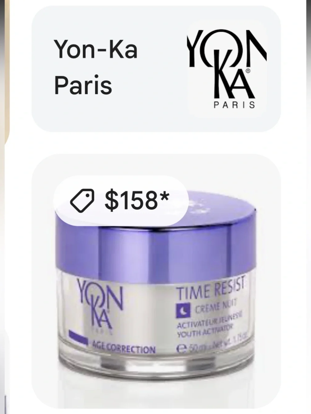 YONKA PARIS Time Resist Night Cream - Youth Activator Activateur Jeunesse